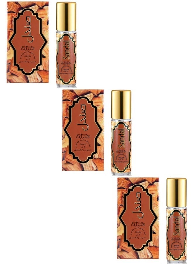 نبيل 3 قطع من عطر نبيل صندل النقي الخالي من الكحول، زيت عطري دوار، 6 مل، عطر خشبي يدوم طويلاً برائحة خشب الصندل للرجال والنساء - Image 1